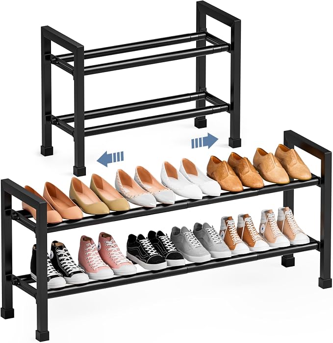 Mavivegue Expandable Shoe Rack, 2-Tier 19"-43.3" Adjustable Shoe Rack for Closet,Hall Entryway,Front Door,Garage, Sturdy Steel Space-Saving Rack, Black​ by Mavivegue