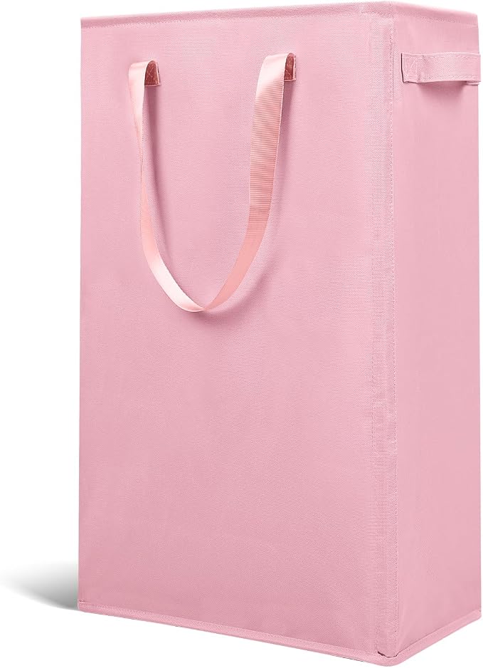 Odonata Slim Laundry Hamper Handles Collapsible Laundry Basket Thin Dirty Clothes Basket Narrow Laundry Bag Foldable Dirty Hamper 45L (Pink) by Odonata