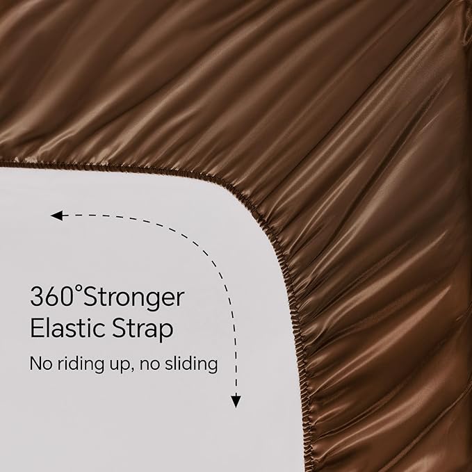 BEDELITE Satin Sheets Twin XL Size Bed Set, Luxury Soft Brown Silky Sheets for Hair and Skin, Similar to Silk Bed Sheets Set 3 Pieces with 1 Deep Pocket Fitted Sheet, 1 Flat Sheet, and 1 Pillowcase