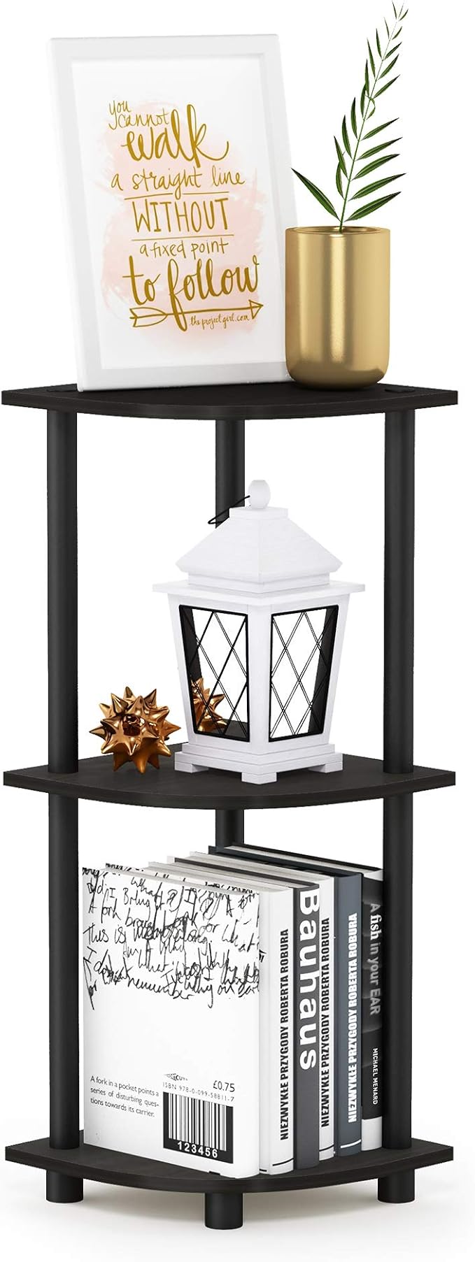 Furinno TURN-N-TUBE Corner Shelf, 3-Tier Corner Bookshelf, Display Storage Shelves with Open Shelves, for Organization and Storage, Living Room, Home Office, Garage, Espresso by Furinno-FitsYourSpaceFitsYourBudget