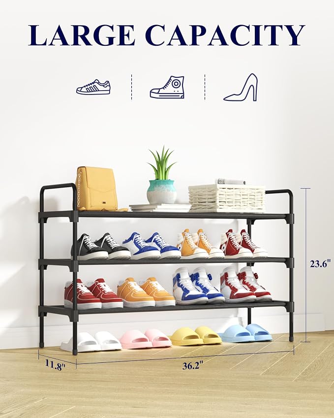 Kitsure Shoe Rack for Closet, Sturdy and Long-Lasting Shoe Shelf, Shoe Rack for Entryway, Personalized DIY Shoe Organizer, Shoe Rack Organizer for Space-Saving, 36.2" x 11.8" x 23.6", Black - Image 2