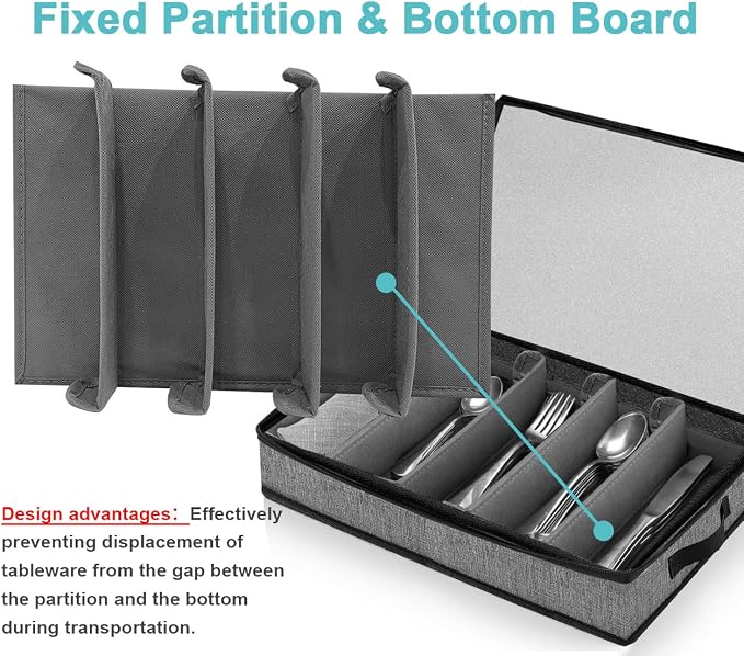 Silverware Organizer Chest,Silverware Storage Box,Stackable Flatware Storage Case,Spoon Organizer,Tableware Storage Box With 4 Dividers for Moving Transport,Kitchen Utensil cutlery Organizer - Image 5