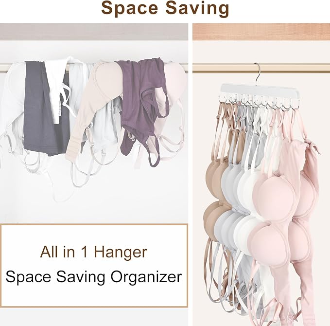 Resovo Bra Hanger for Closet, Tank Top Hanger 20 Hooks Capacity Foldable Wood Space Saving Hangers Closet Organizers and Storage for Dorm & Apartment for Tank Top, Bra, Scarf etc. - Image 6