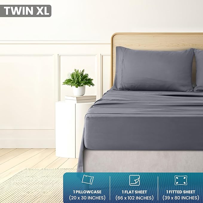 Utopia Bedding Twin XL Size 3 Piece Sheet Set - Brushed Microfiber - Soft Bed Sheets for Twin XL Bed - Includes 1 Fitted, 1 Flat, & 1 Pillow Case - Deep Pocket (Grey)
