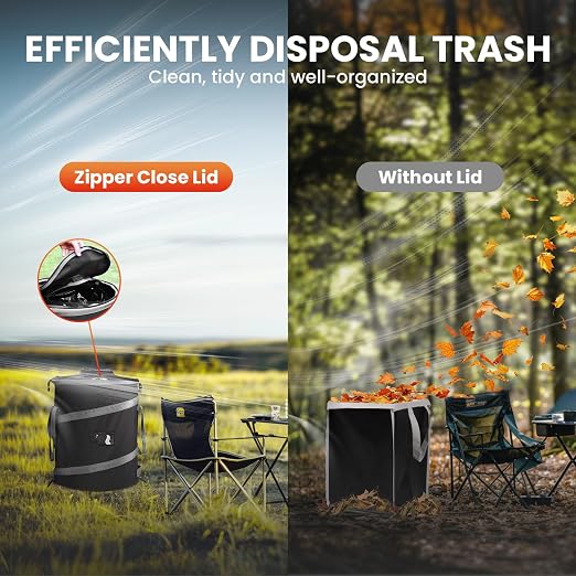 Pop-Up Trash Bin with Removable Divider, Heavy Duty Bottom, Collapsible Storage for Camping, Laundry, Storage and Garden, Waterproof and Tear Resistance Material with Air Vent - Image 3