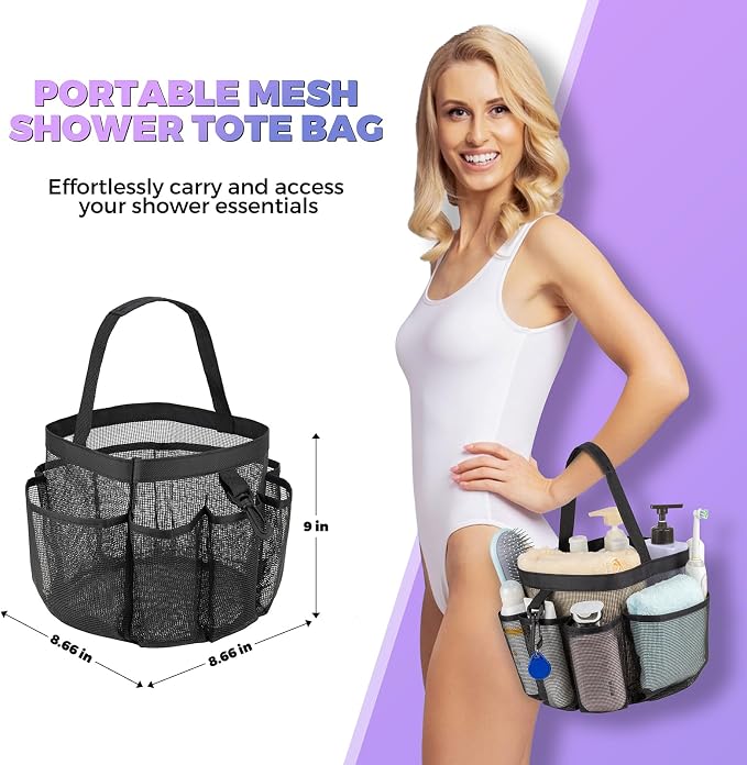 Mesh Shower Caddy Portable for College Dorm Room Essentials with 8-Pocket Large Capacity,Quick Dry Shower Bag for Bathroom, Beach,Gym - Image 5