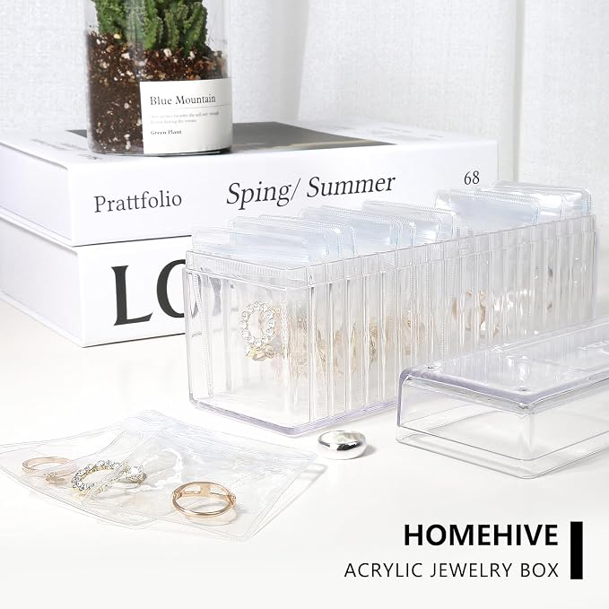 HOMEHIVE Acrylic Jewelry Box Organizer, Clear Jewelry Organizer and Storage with 20 Portable Anti Tarnish Jewelry bags, Travel Jewelry Case for Earrings/Rings/Necklaces Gifts for Women Girls, Clear - Image 9