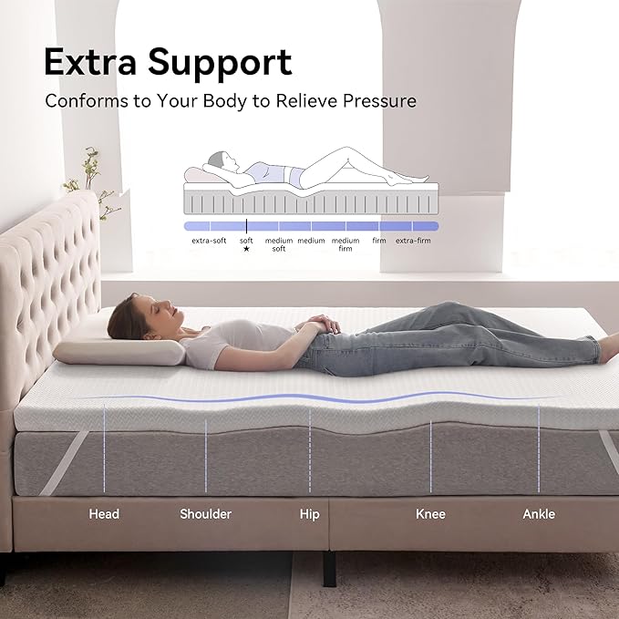 3 Inch Plush Queen Gel Memory Foam Mattress Topper, Cooling Bed Topper with Removable Cover, Soft & Pain Relief & Breathable, CertiPUR-US & Oeko-Tex Certified