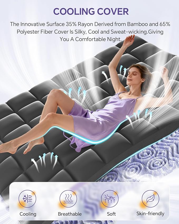 Dual Layer 5 Inch Memory Foam Mattress Topper King - 2 Inch Gel Memory Foam and 3 Inch Pillow Top Mattress Pad, 7-Zone Egg Crate King Size Mattress Topper (Black)