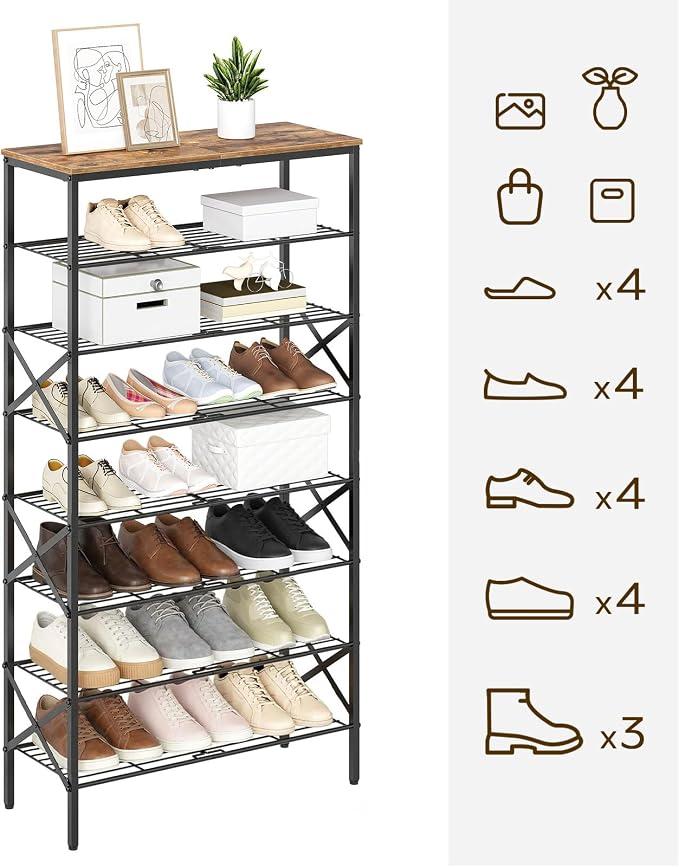 YATINEY 8 Tier Shoe Rack, Shoe Storage Organizer, Large Capacity Shoe Shelf Holds 32 Pairs of Shoes, Sturdy and Stable, for Entryway, Hallway, Closet, Dorm Room, Rustic Brown SS08BR - Image 4