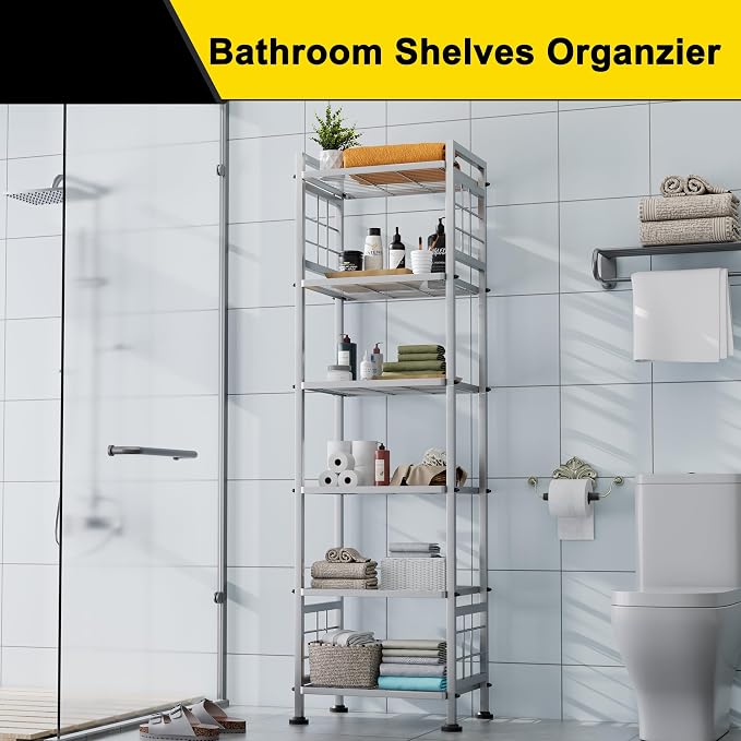GIOTORENT 6-Wire Standing Storage Shelf, Metal Shelving Unit Pantry Rack for Laundry Kitchen Bathroom Organizer(Silver) - Image 3