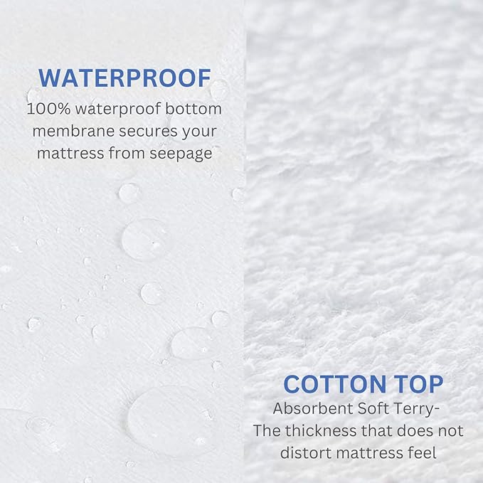 NON Sticky cotton Waterproof Terry Cotton Mattress Protector, 15" Deep Pocket Fitted Cover, Breathable Noiseless Washable, Crib 52" x 28", Solid White, Pack of 1