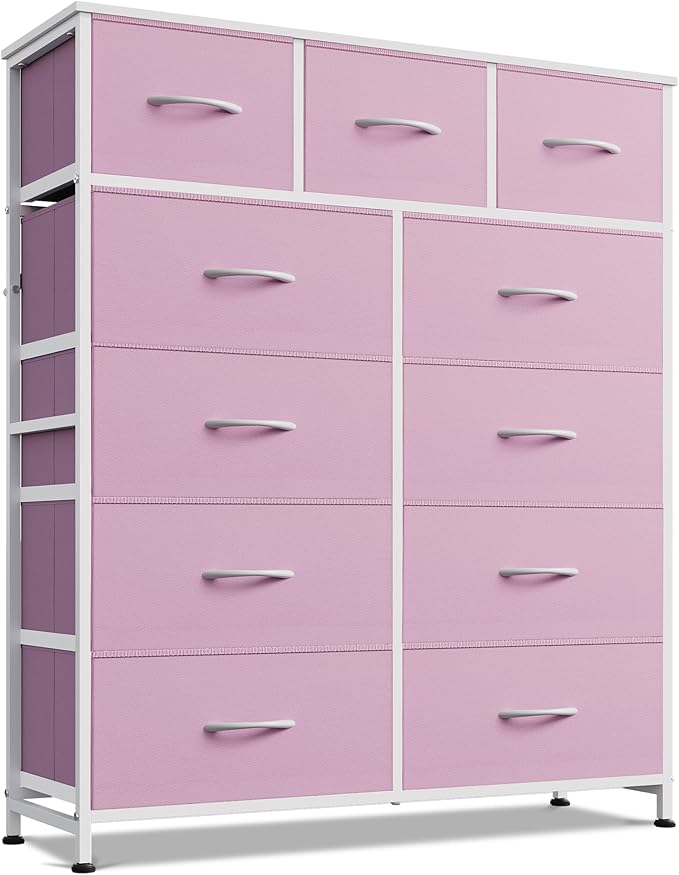 WLIVE Storage Organizer Unit with 11 Fabric Bins, Storage Drawers Organizer with Steel Frame, Tall Storage Tower Organizaton for Living Room, Hallway, Office,A-Pink by WLIVE