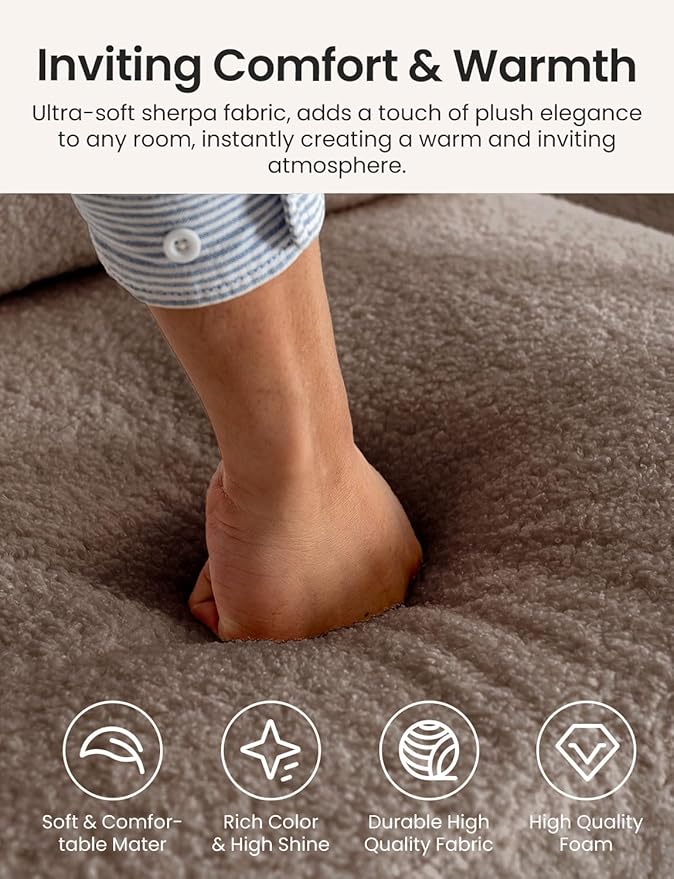 Mid Century Modern Accent Chairs for Living Room, 23” Wide Comfy Chair for Bedroom, Small Cozy Sherpa Reading Chairs for Adults, 108° Lounge Arm Chair Indoor with Detachable Cover, 5.5" Foam Cushion