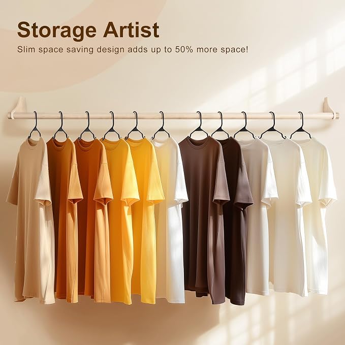 HOUSE DAY Plastic Hangers 20 Pack - Black Clothes Hangers with Non-Slip Shoulder Grooves, Durable and Sturdy T-Shirt, Dress, Coat Hanger, Space Saving Design Perfect for Closet Organizers and Storage - Image 7