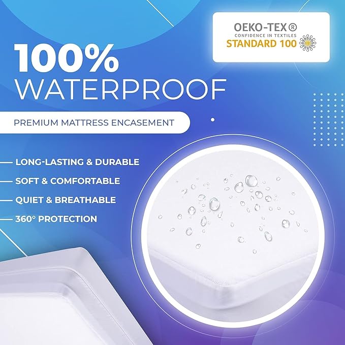 PlushDeluxe Premium 100% Waterproof Mattress Encasement, Breathable Soft Cotton Terry Surface (9"-12" Deep, Twin 39X75)