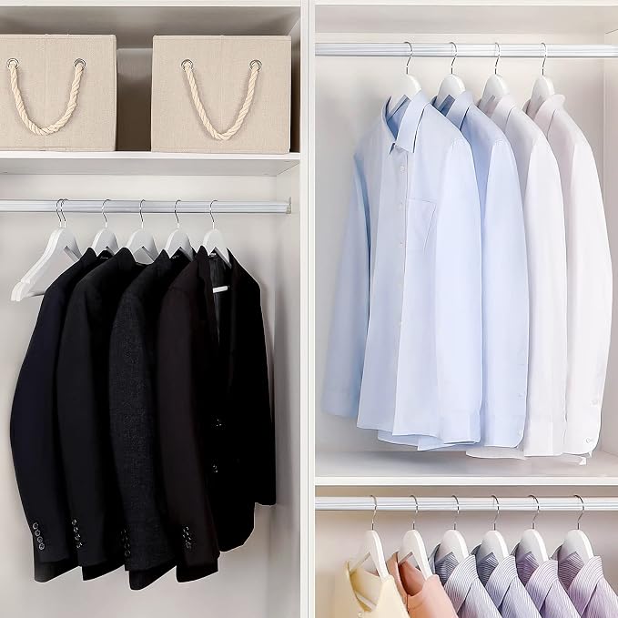 TOPIA HANGER Wooden Coat Hangers 20 Pack, White Wood Suit Hangers with Non Slip Pants Bar, 360° Swivel Hook and Shoulder Notches for Camisole, Jacket, Pants, Smooth Finish Clothes Hangers - CT34W20 - Image 7