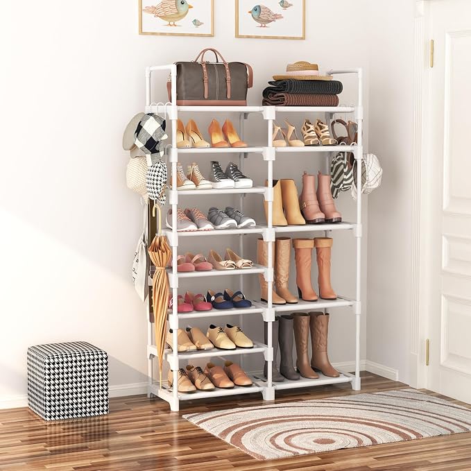 ROJASOP White Shoe Rack, Tall Metal Shoe Rack Organizer for Entryway Closet Garage, 8 Tier Large Shoe Shelf for 26-32 Pairs Boots & Shoes Storage, Space Saving Heavy Duty Shoe Stand - Image 2