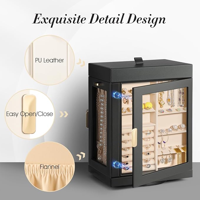 TidyStash 360° Rotating Jewelry Organizers and Storage, Large Jewelry Boxes for Women Necklace, Ring Earring Storage, Vertical Accessory Organizers and Storage, Black - Image 5