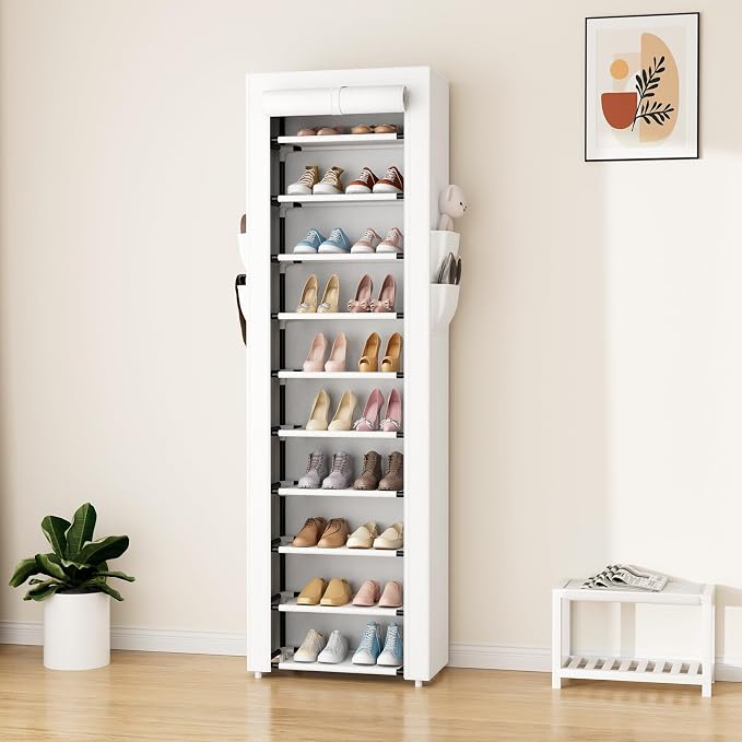 ROJASOP Shoe Rack with Covers 10 Tier Large Shoe Organizer Tall Shoe Closet Storage for 20-22 Pairs Shoe and Boot, Free Standing Shoe Rack Organizer for Closet, Entryway, Bedroom, White - Image 8