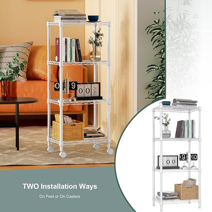 M MZG 1000 lbs 4-Shelf Adjustable Heavy Duty Steel Wire Rack, Adjustable Storage Shelving Unit with Wheel for Kitchen, Garage, Laundry White 11.8" D x 17.7" W x 40.8" H - Image 6