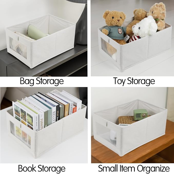 Fordonral 4 Pack Linen Storage Bins, Storage Containers for Organizing Clothing, Jeans, Toys, Books, Shelves, Closet, Wardrobe - Closet Organizers and Storage, Large Storage Boxes Baskets with Window - Image 2