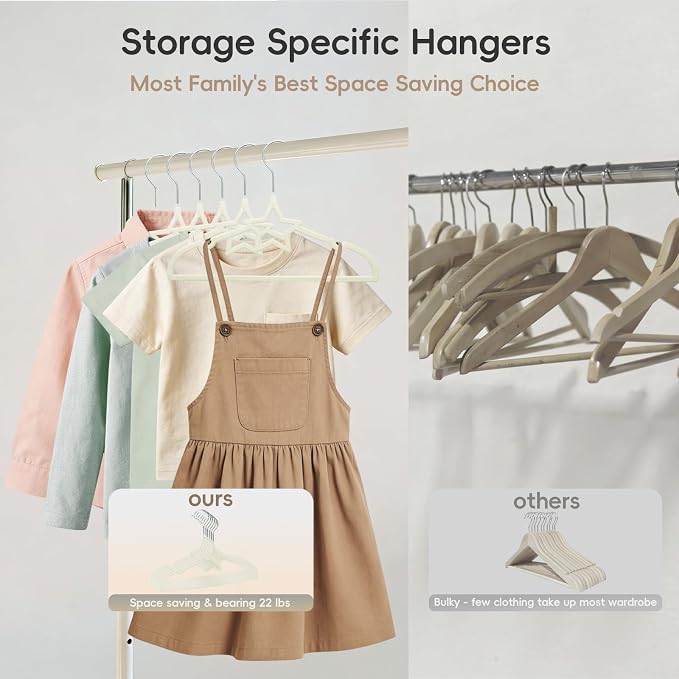 GoodtoU 50 Pack Velvet Baby Hangers, 12.8 Inch Non-Slip Toddler Clothes Hangers, for Infant Coats, Dresses & Pants, White - Star - Image 6