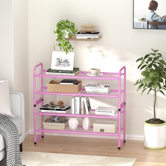 SUFAUY 2 Tier 33" Wide Shoe Rack, Closet Metal Wire, Stackable, Pink - Image 8