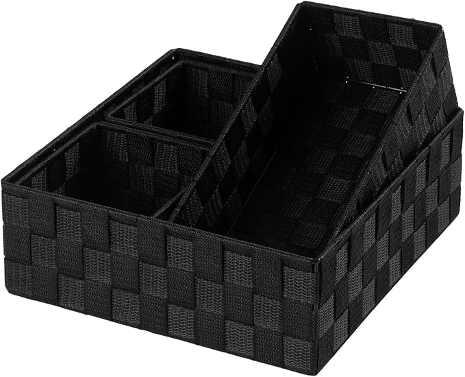 Posprica Small Black Baskets Cube Bin Container Tote,Woven Storage Baskets for Organizing Organizer Divider for Drawer, Closet, Shelf, Dresser, Set of 4 - Image 3