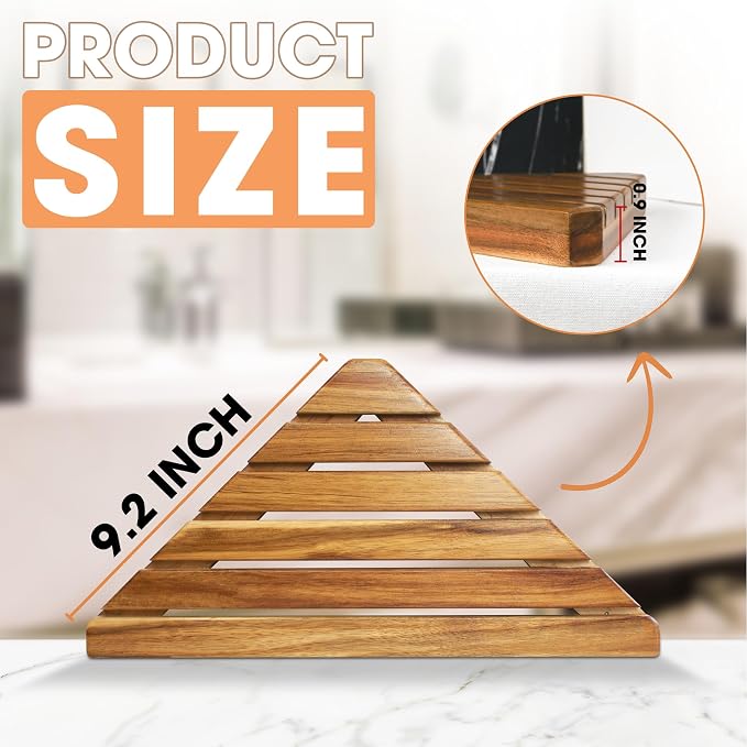 ENKEZI Acacia 2,3,4 Tiers Corner Shower Shelf, Triangular Corner Shelf Wooden Bathroom Shelf for Tiled Wall, Shower Corner Shelf, No Drilling Requied (4) - Image 2