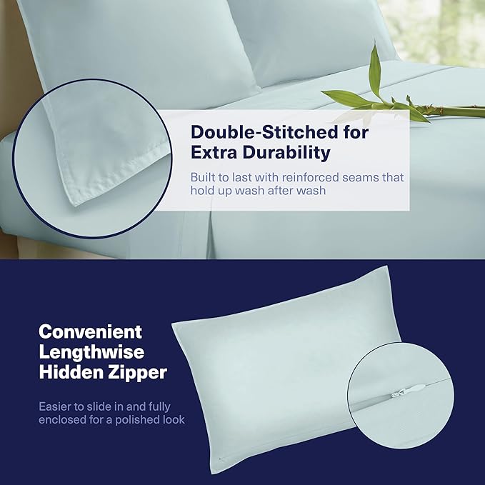 Kickoff Viscose Bamboo Sheets King Size 4-pc 100% Organic Bamboo Viscose Bed Cooling Sheets King Size Set Cool Bedding for hot Sleepers Sheet, Flat, Fitted, Pillowcases (Coastal Blue,K)