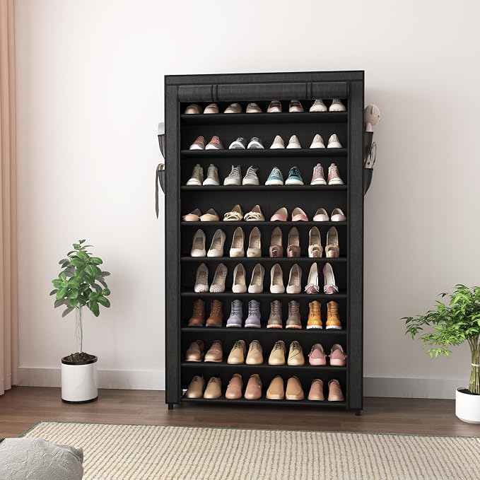 LANTEFUL Shoe Rack with Covers - 10 Tiers Tall Shoe Rack Organizer Large Capacity Shoe Shelf Storage 40 Pairs Space Saving Vertical Shoe Storage Organizer for Closet, Entryway, Dorm, Bedroom - Image 8