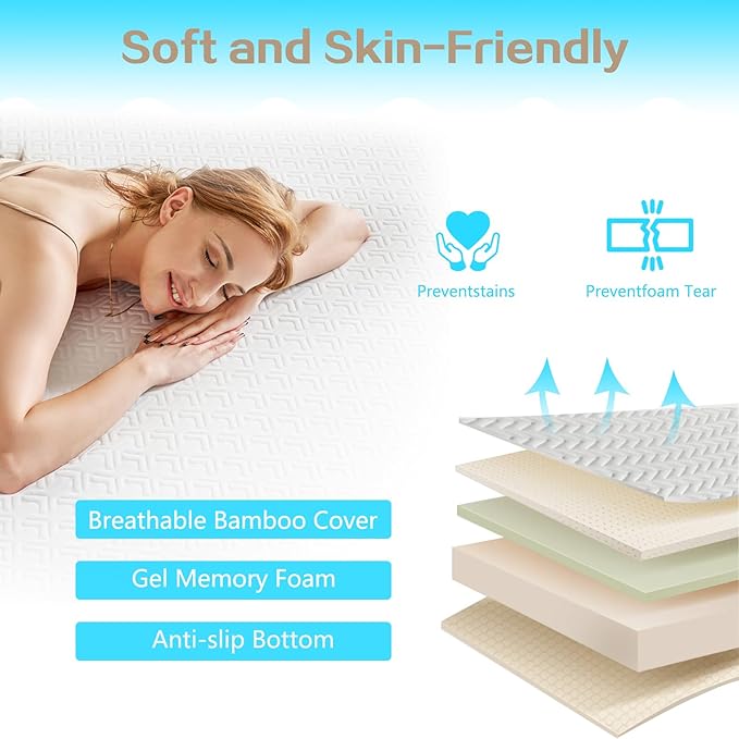 3 Inch Memory Foam Mattress Topper Twin Size - CertiPUR-US Certified - Gel Cooling Mattress Pad with Removable Bamboo Cover,Bed Topper for Pressure Relief(White) (White, Full)