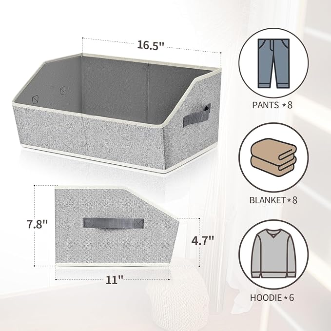 Homsorout Trapezoid Bins for Organization - 8 Pack Storage Cubes, Decorative Fabric Organizer Bins, Large Baskets for Storage, Linen Storage Organizer for Clothes, Books, Home, Light Gray - Image 2