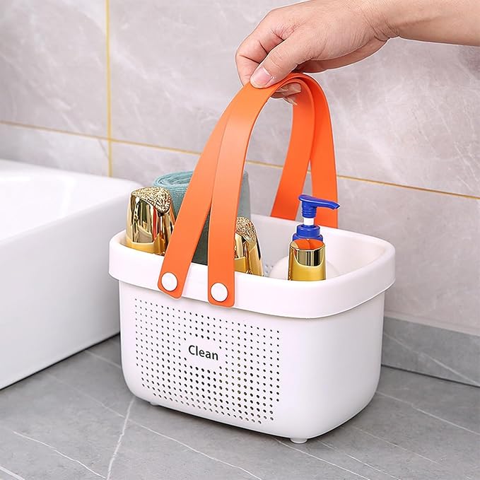 JiatuA Plastic Storage Basket with Handle Portable Shower Caddy Tote Organizer Basket Bin for Bathroom Kitchen Dorm Room Bedroom, Small White - Image 3