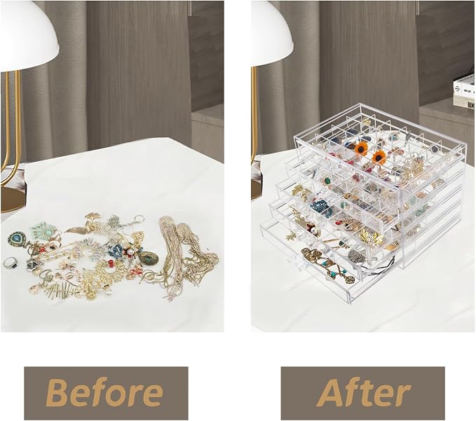 Ptaedex Jewelry Organizer Box, Acrylic Jewelry Holder Clear Jewelry Storage with 5 Drawers for Women Girls Men - Image 5