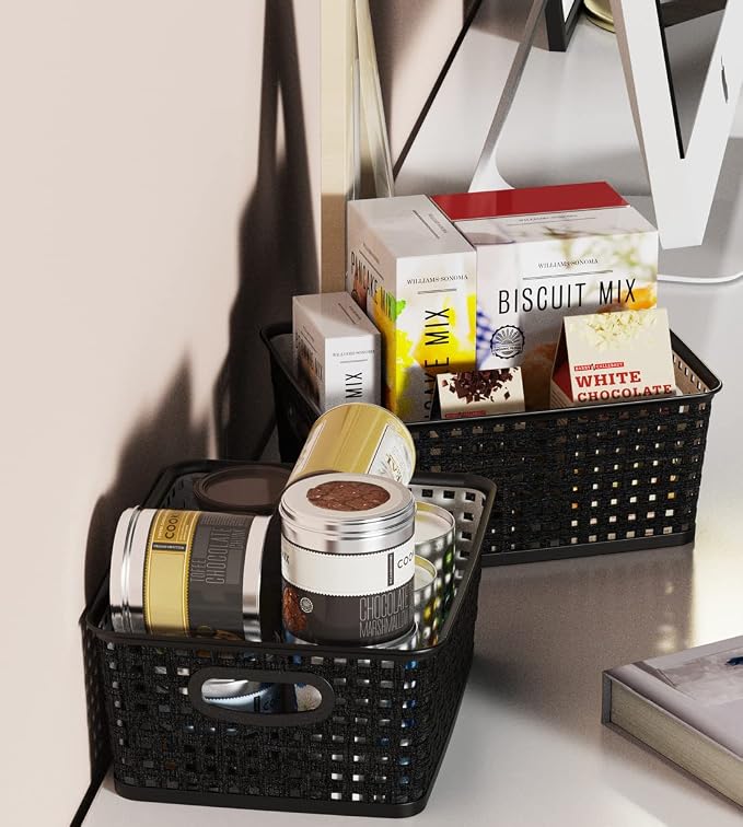 WYT 12-Pack Plastic Small Shelf Storage Weave Baskets for Organizing, Black - Image 6