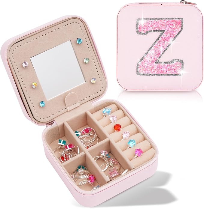 Uygafly Personalized Jewelry Case for Women Girls - Fashion Mini Jewelry Boxes - Trendy Travel Jewelry Organizer with Initials Letter - Teen Gifts | Pink,Z by Uygafly