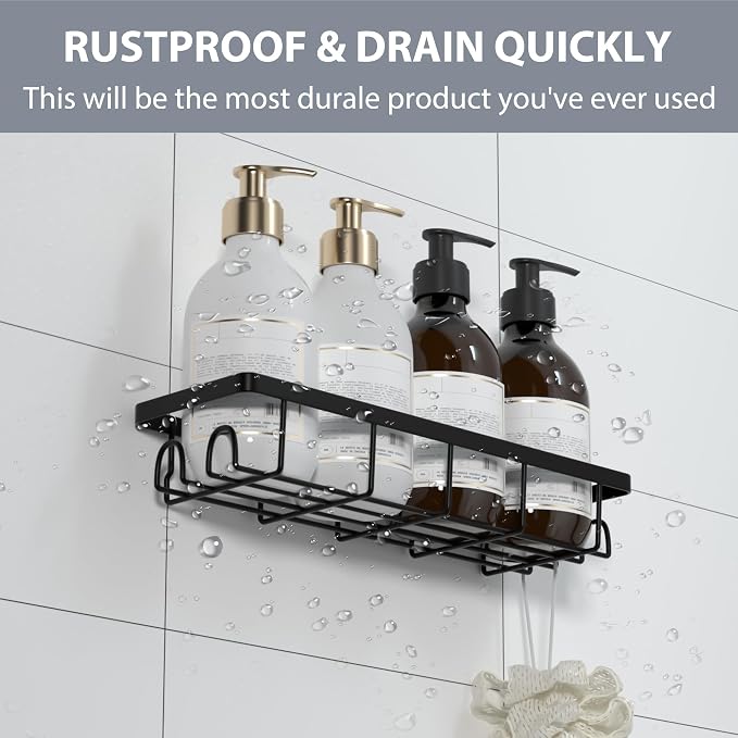 Shower Caddy Organizer with Hooks,Self Adhesive Bathroom Shelves,No Drilling Bathroom Organizers and Storage,Perfect for RV, Apartment, Home Decor,2 Pack Black - Image 4