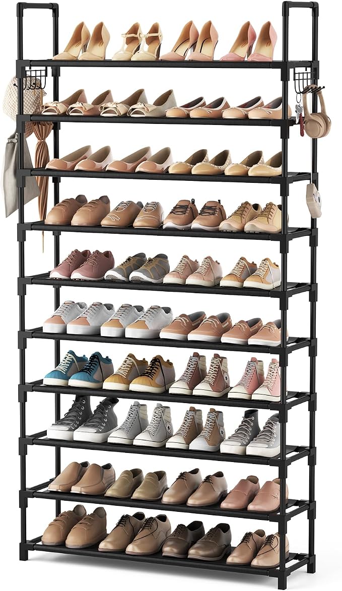VTRIN 10 Tier Shoe Rack Tall Large Capacity Wide Shoe Organizer with Two Hooks Sturdy Metal Shoe Shelf for Entryway, Closet, Bedroom by VTRIN