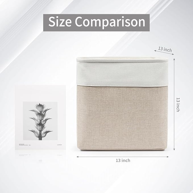 Bagnizer 13x13 Cube Storage Bins, Collapsible Fabric Storage Box, 4 Pack Closet Baskets with Handles for Organizing, Shelf, Toys, Clothes, Home, Office, Nursery (Beige&White) - Image 8