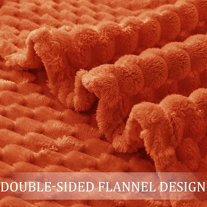 Exclusivo Mezcla Fleece Twin Blanket for Bed, Extra Large Fuzzy Burnt Orange Bed Blankets, Soft Cozy Plush Sofa Throws for All Seasons, 60x80 Inches