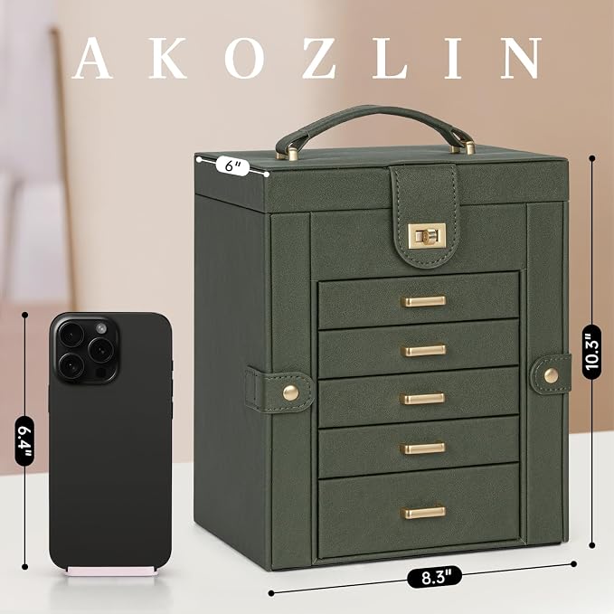 AKOZLIN Jewelry Box Organizer Functional Leather Jewelry Storage Case for Women Girls Ring Necklace Earring Bracelet Holder Organizer with Mirror - Image 4