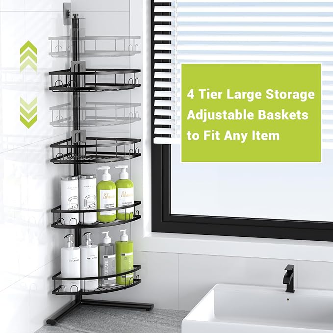 Aitatty Corner Shower Caddy Standing: 4-tier Rustproof Shower Organizer Shelf - Floor Shower Corner Shelf Rack Stand for Bathroom Black - Image 6