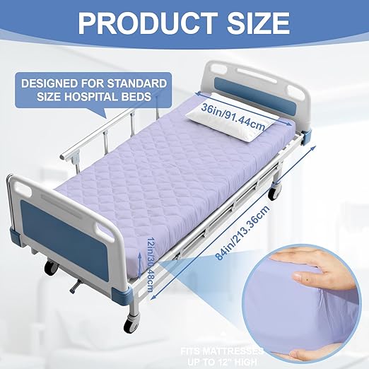 Lounsweer 2 Pack Waterproof Hospital Mattress Cover, 84x36x12in Purple Fitted Bed Sheet Protectors, Incontinence Protection Leakproof Breathable for Elderly, Adults Home Hospital Beds
