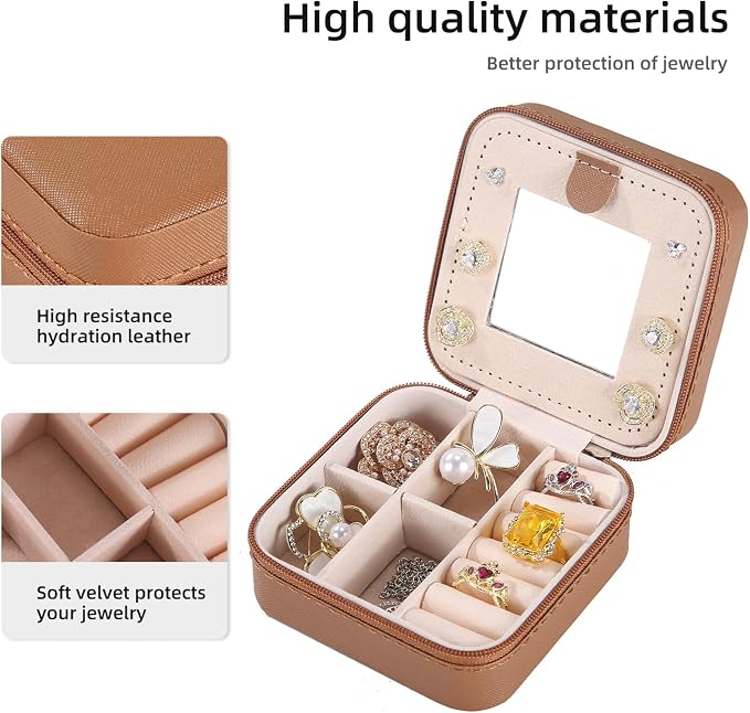 KElofoN Travel jewelry case Travel jewelry box Travel Jewelry Organizer Small Jewelry Organizer Box for Girls Women with Mirror (5-coffee) - Image 4