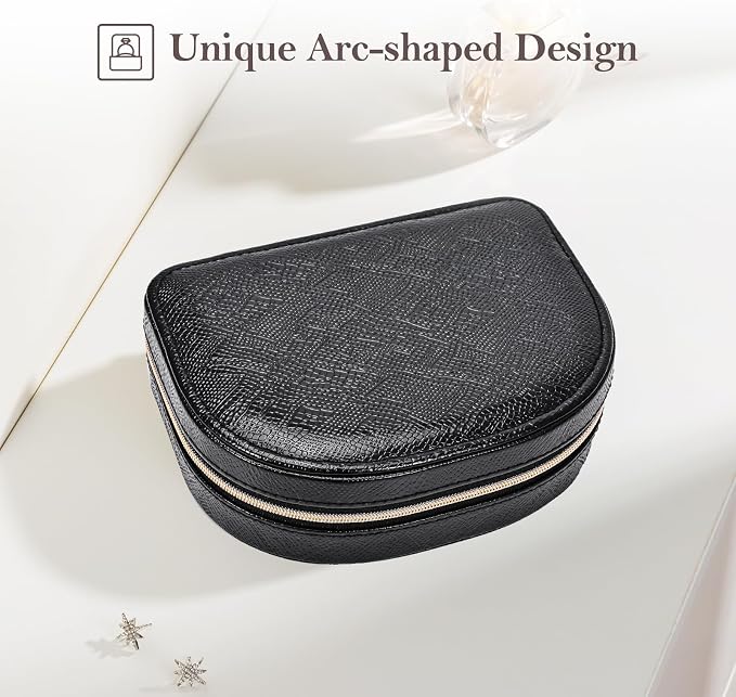 ProCase Travel Size Jewelry Box, Medium Portable Seashell-Shaped Jewelry Case, 2 Layer Mini Jewelry Organizer in PU Leather for Women -Glossy Black - Image 4