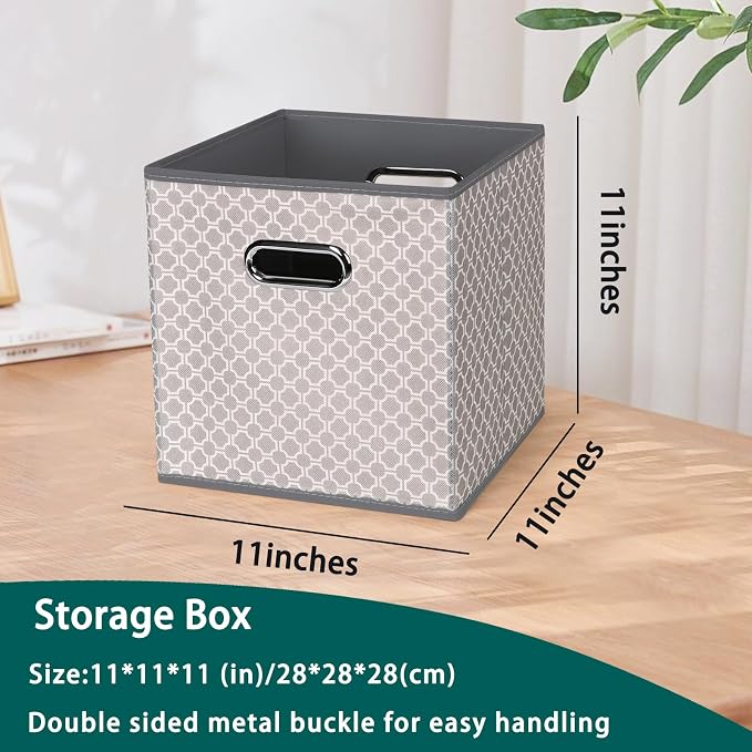 Fabric storage bins Cubes, Fabric Cube Organizer with Handle, Foldable Cube Bins for Cloth or Accessary Storage, 11x11x11, Set of 3, (Light Grey) - Image 2