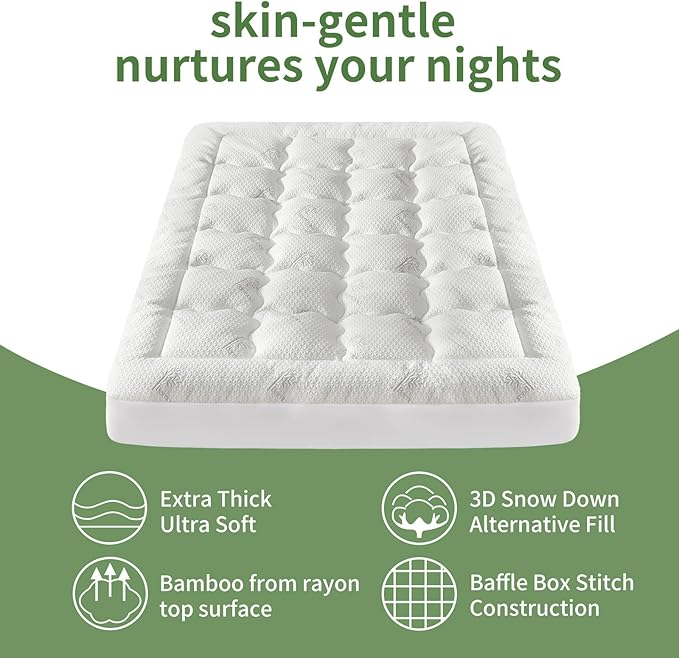 Premium 100% Waterproof Queen Mattress Topper, Breathable Mattress Pad, Rayon from Bambo Bed Protector, Deep Pocket Sheet Cover 8"-21"