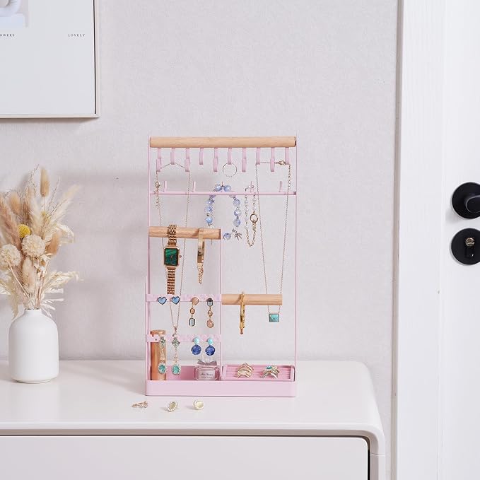ProCase Cute Jewelry Stand, Aesthetic Jewelry Organizer for Dresser Vanity, Jewelry Holder Display for Necklaces Earrings, Gifts for Teen Girls Women, Bedroom Dorm Decor -Large, Pink - Image 6